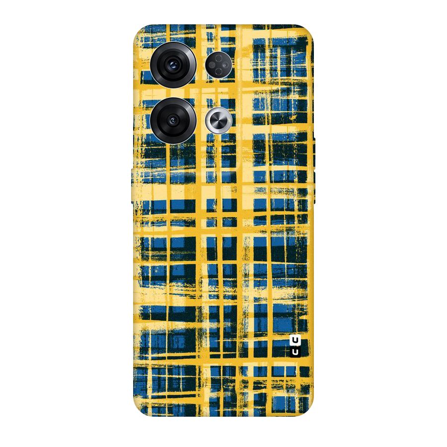 Yellow Rugged Check Design Original Polycarbonate Back Case for Oppo Reno8 Pro 5G