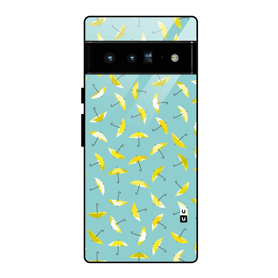 Yellow Umbrella Pattern Glass Back Case for Google Pixel 6 Pro