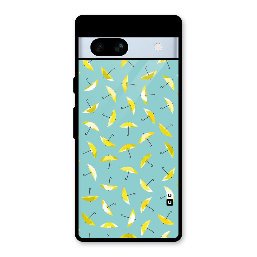 Yellow Umbrella Pattern Glass Back Case for Google Pixel 7a