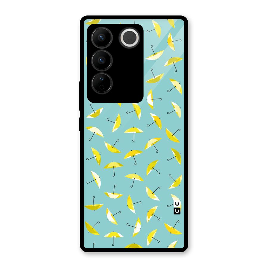 Yellow Umbrella Pattern Glass Back Case for Vivo V27