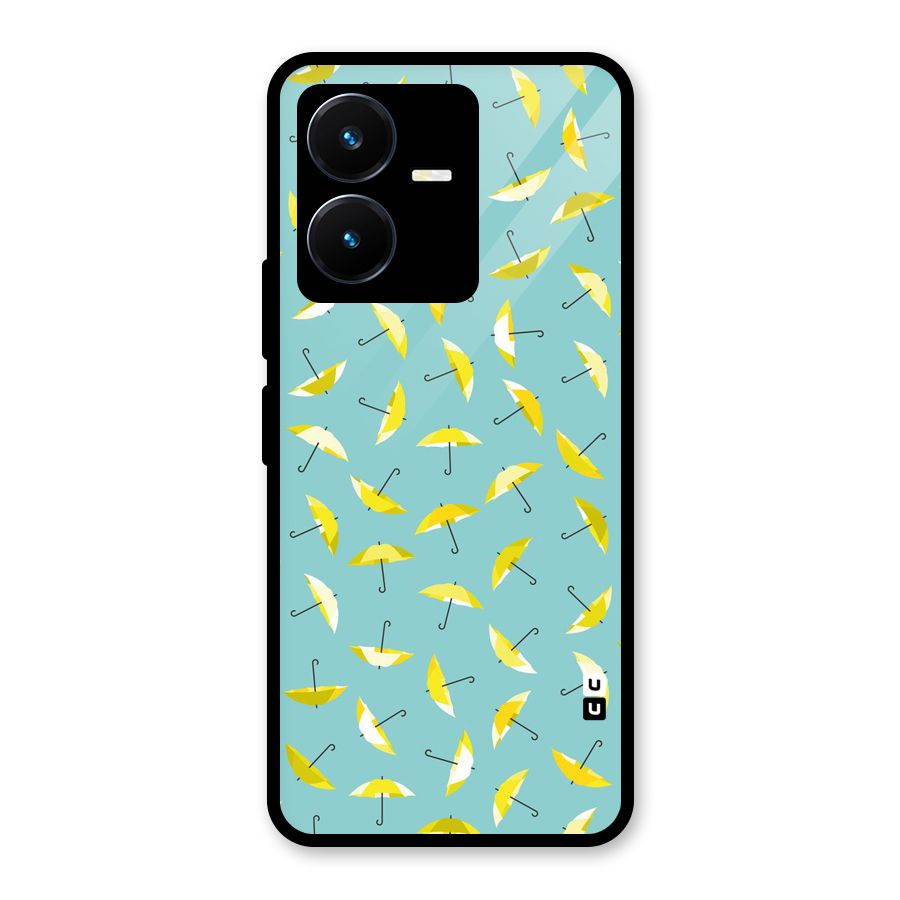Yellow Umbrella Pattern Glass Back Case for Vivo Y22s