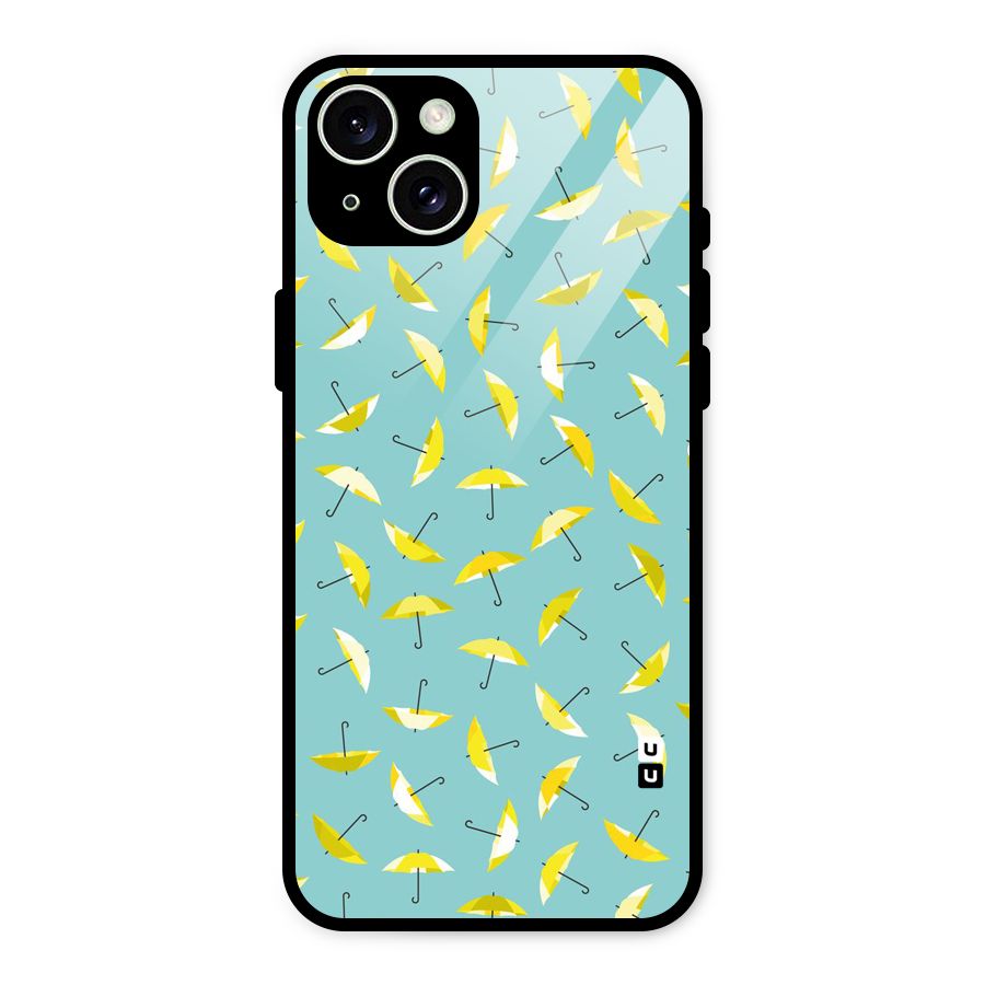 Yellow Umbrella Pattern Glass Back Case for iPhone 15 Plus