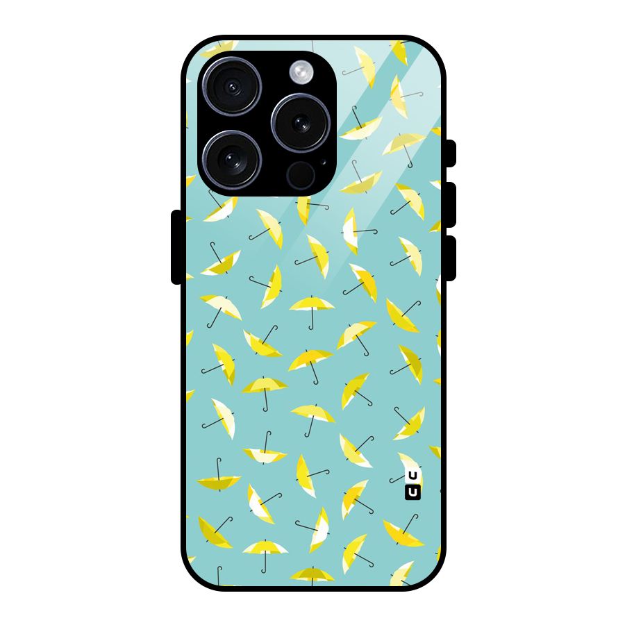 Yellow Umbrella Pattern Glass Back Case for iPhone 15 Pro