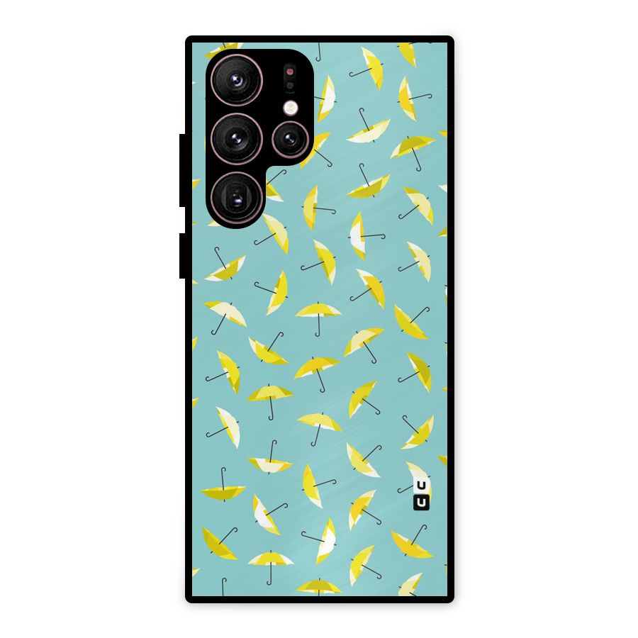 Yellow Umbrella Pattern Metal Back Case for Galaxy S22 Ultra 5G
