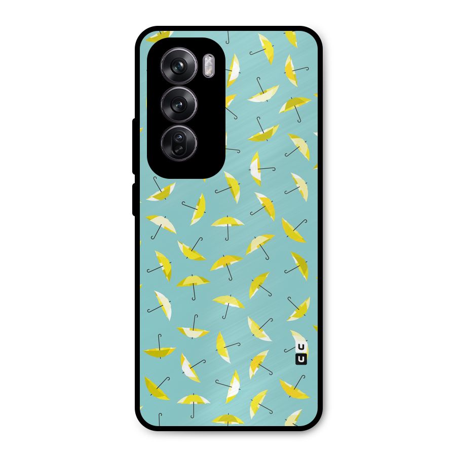 Yellow Umbrella Pattern Metal Back Case for Oppo Reno12 Pro