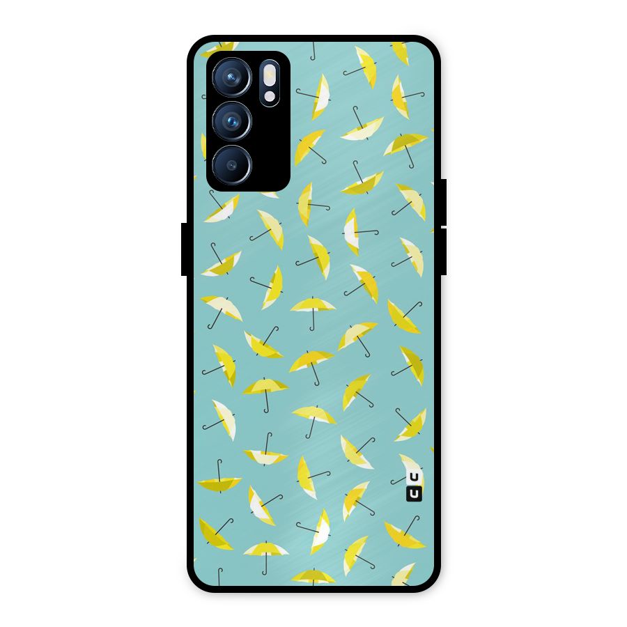 Yellow Umbrella Pattern Metal Back Case for Oppo Reno6 5G