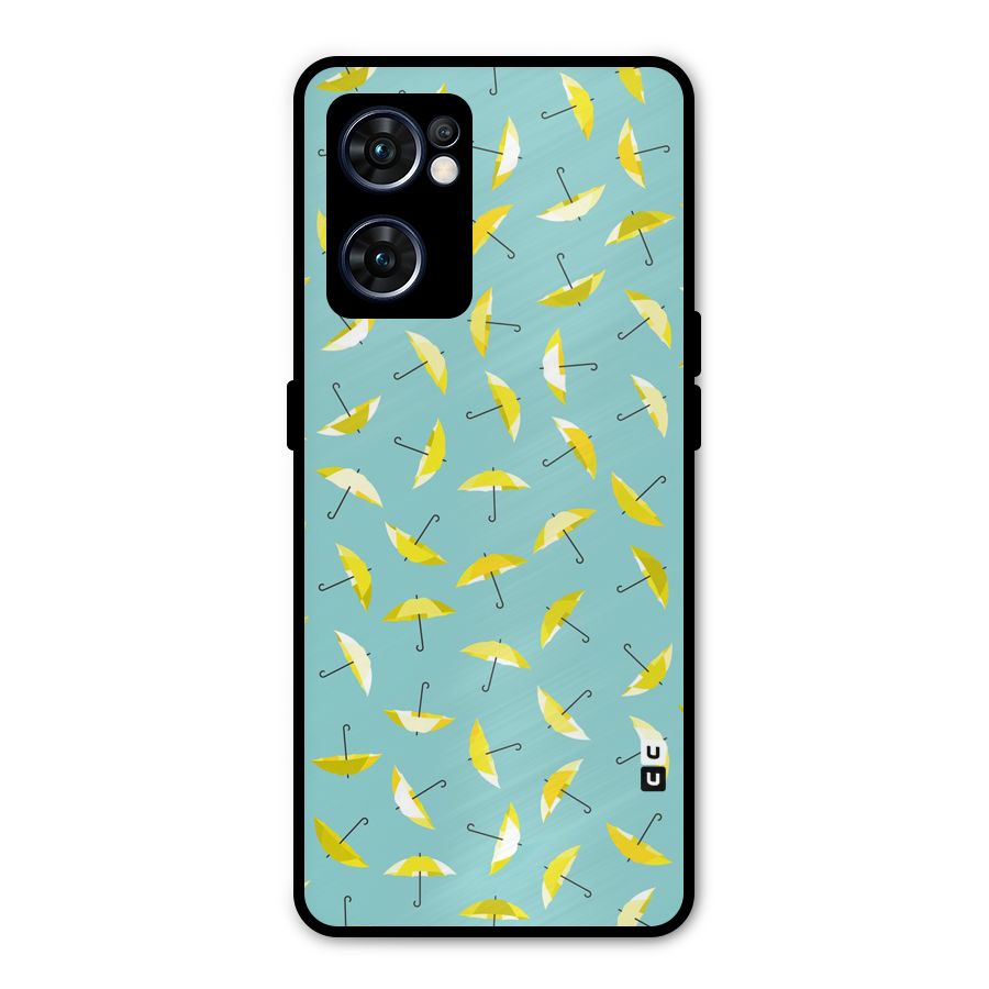 Yellow Umbrella Pattern Metal Back Case for Oppo Reno7 5G