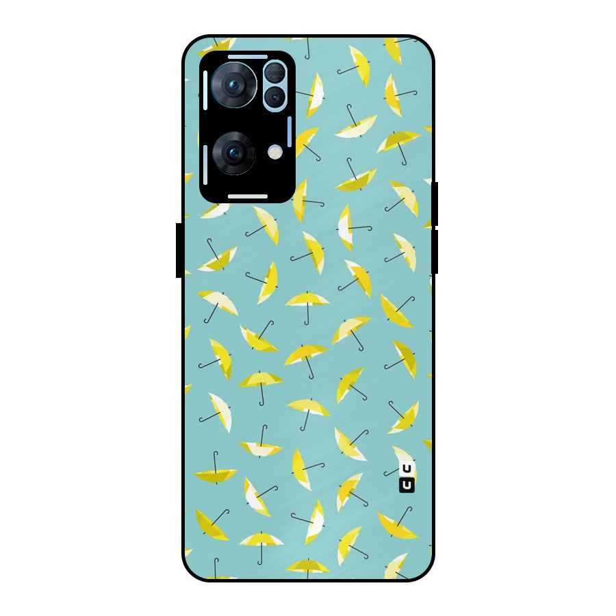 Yellow Umbrella Pattern Metal Back Case for Oppo Reno7 Pro 5G