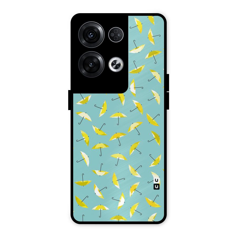 Yellow Umbrella Pattern Metal Back Case for Oppo Reno8 Pro 5G