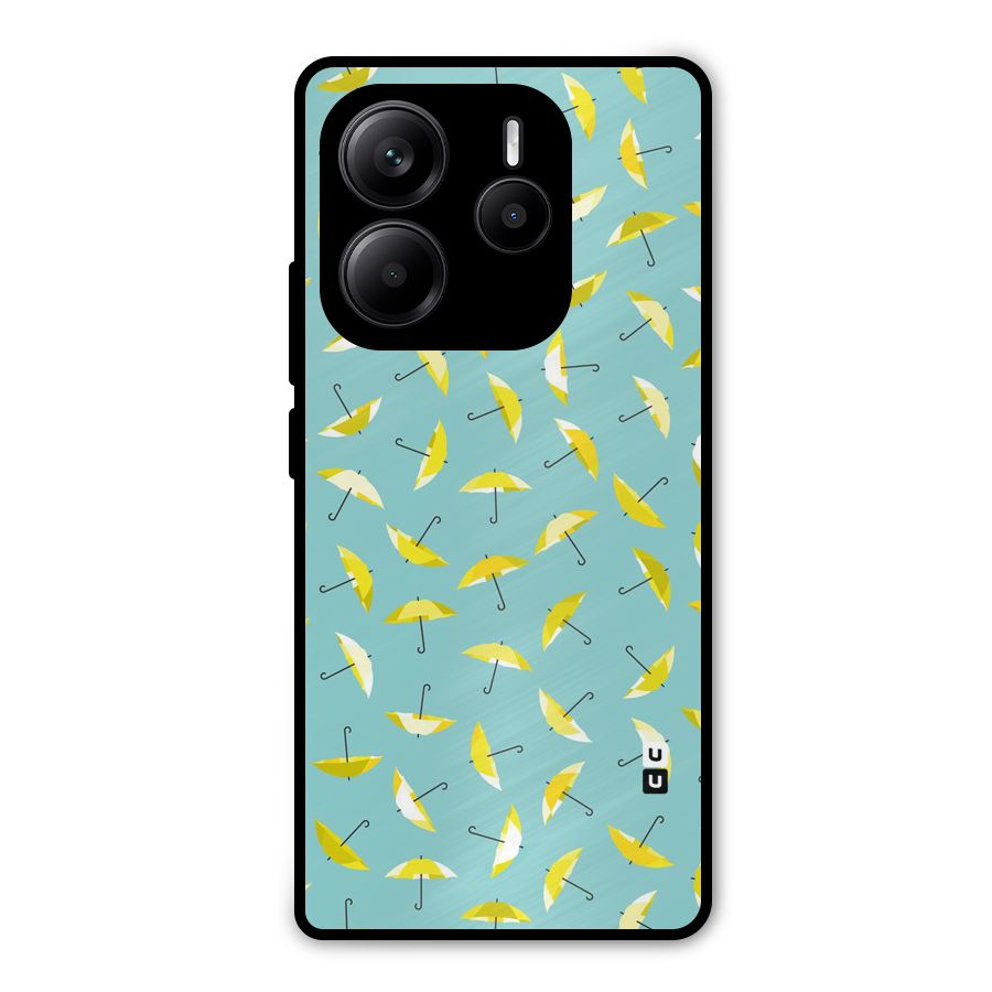 Yellow Umbrella Pattern Metal Back Case for Redmi Note 14 5G