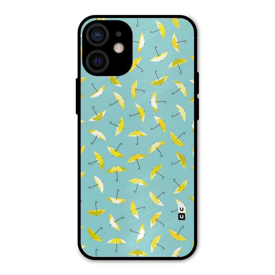 Yellow Umbrella Pattern Metal Back Case for iPhone 12 Mini