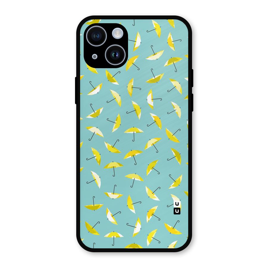 Yellow Umbrella Pattern Metal Back Case for iPhone 14