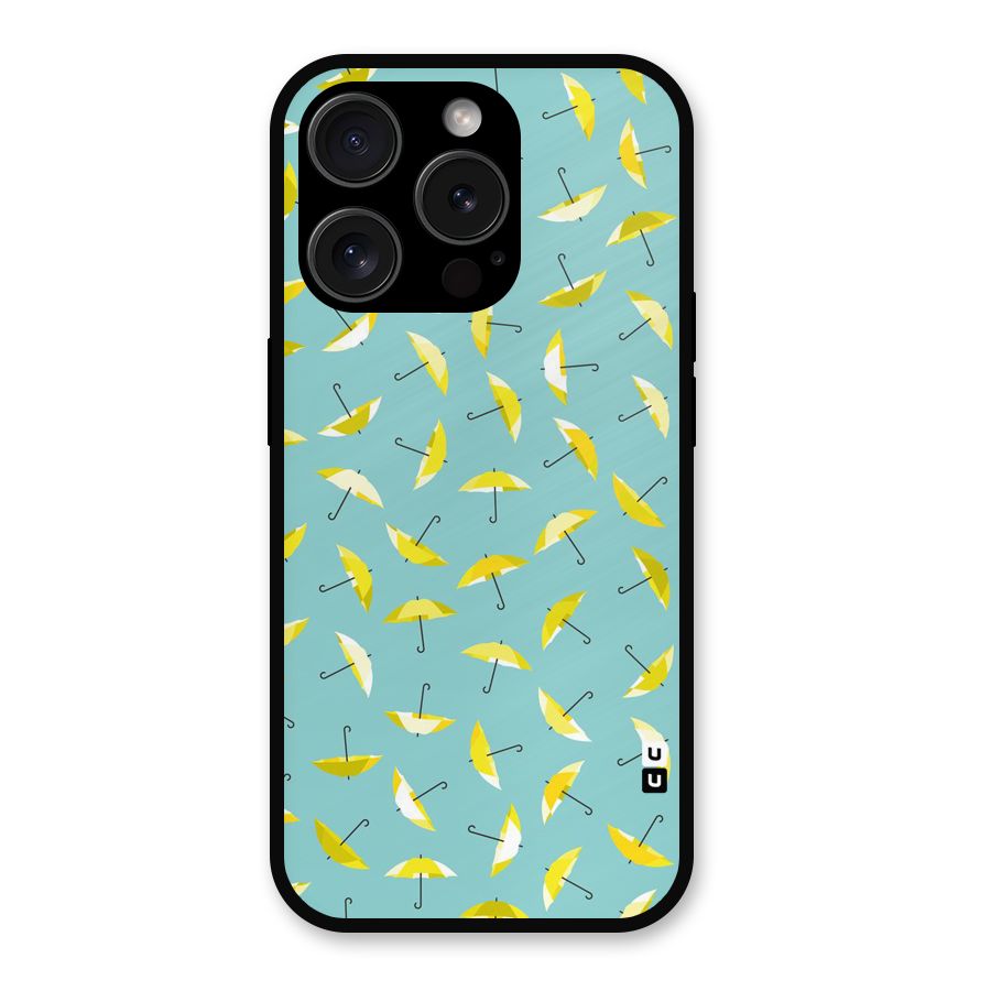 Yellow Umbrella Pattern Metal Back Case for iPhone 15 Pro