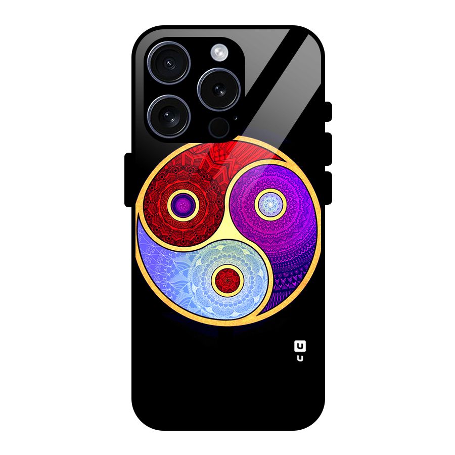 Yin Yang Mandala Design Glass Back Case for iPhone 15 Pro