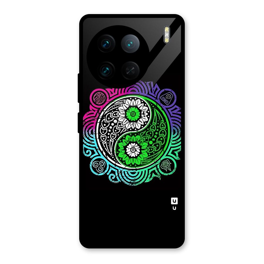 Yin and Yang Colorful Mandala Glass Back Case for Vivo X90 Pro