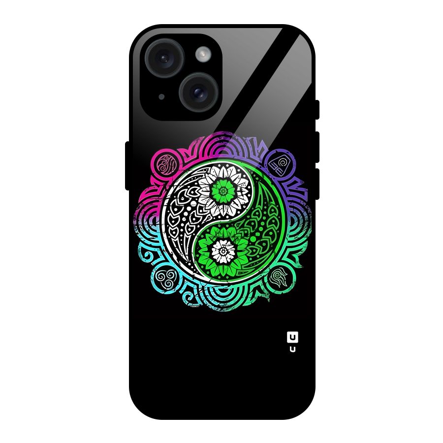 Yin and Yang Colorful Mandala Glass Back Case for iPhone 15