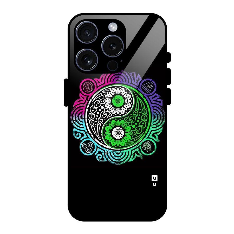 Yin and Yang Colorful Mandala Glass Back Case for iPhone 15 Pro