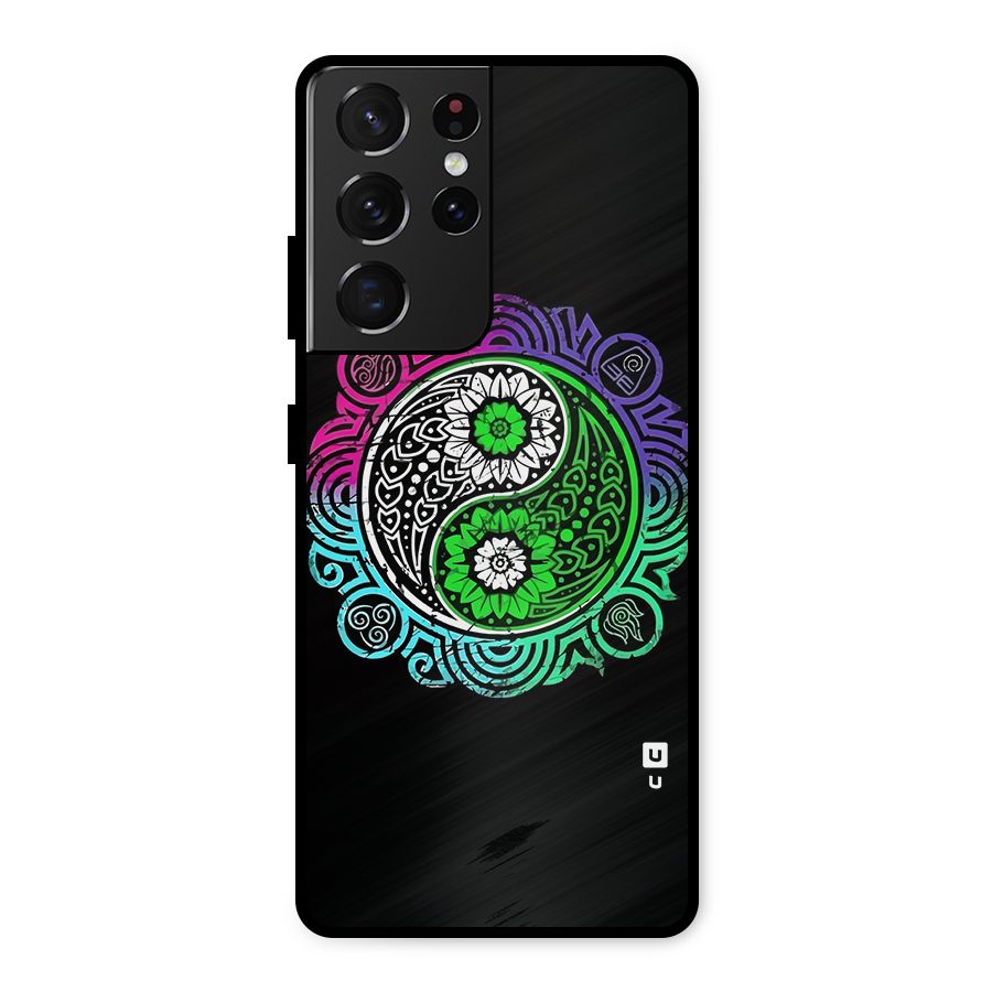 Yin and Yang Colorful Mandala Metal Back Case for Galaxy S21 Ultra 5G
