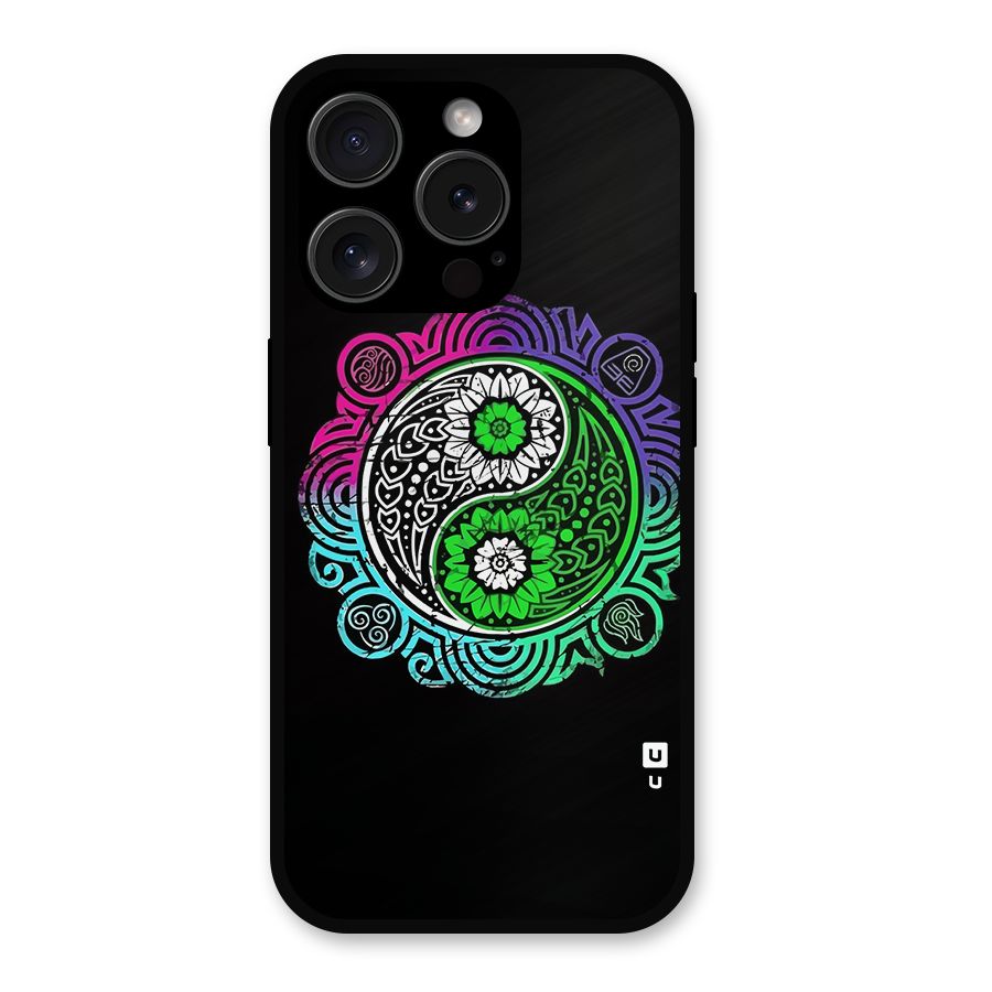 Yin and Yang Colorful Mandala Metal Back Case for iPhone 15 Pro