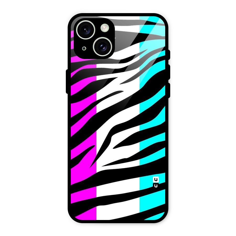 Zebra Texture Glass Back Case for iPhone 15 Plus