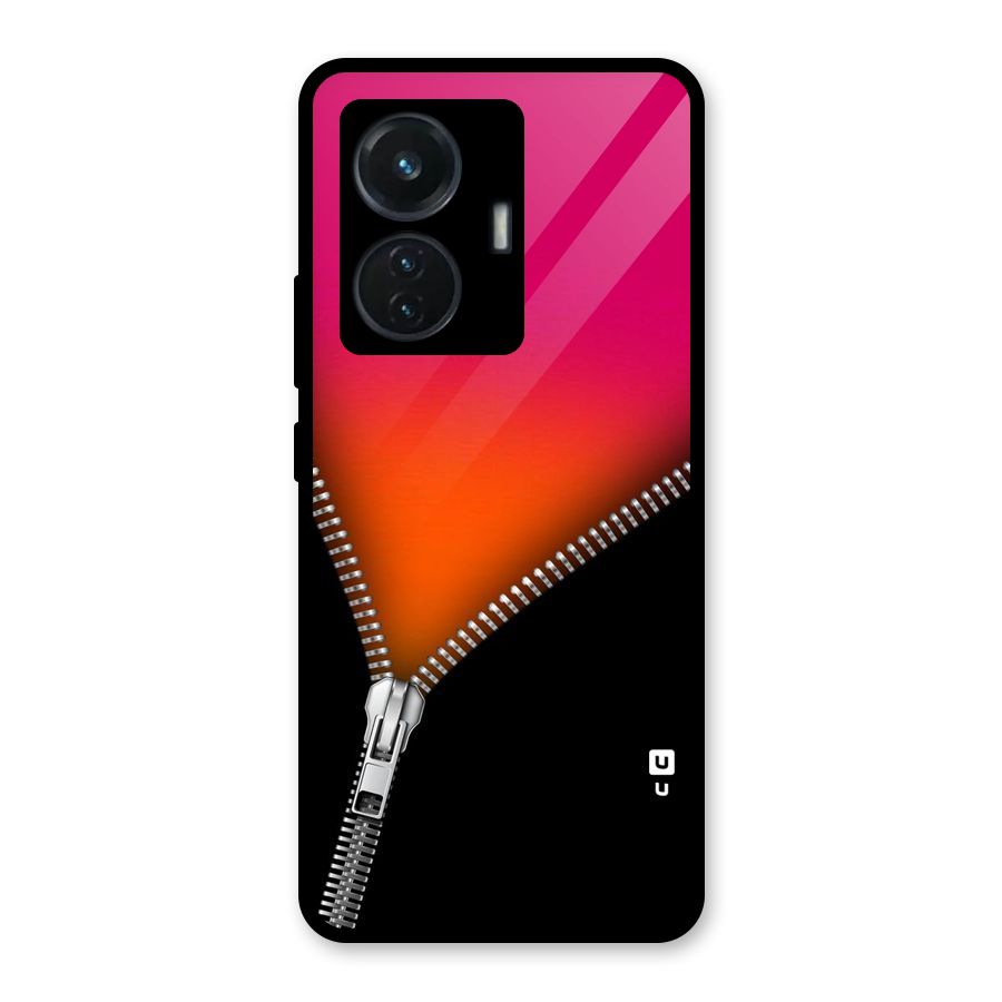 Zipper Print Glass Back Case for Vivo T1 44W