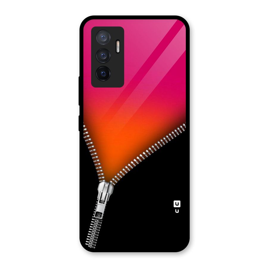 Zipper Print Glass Back Case for Vivo V23e