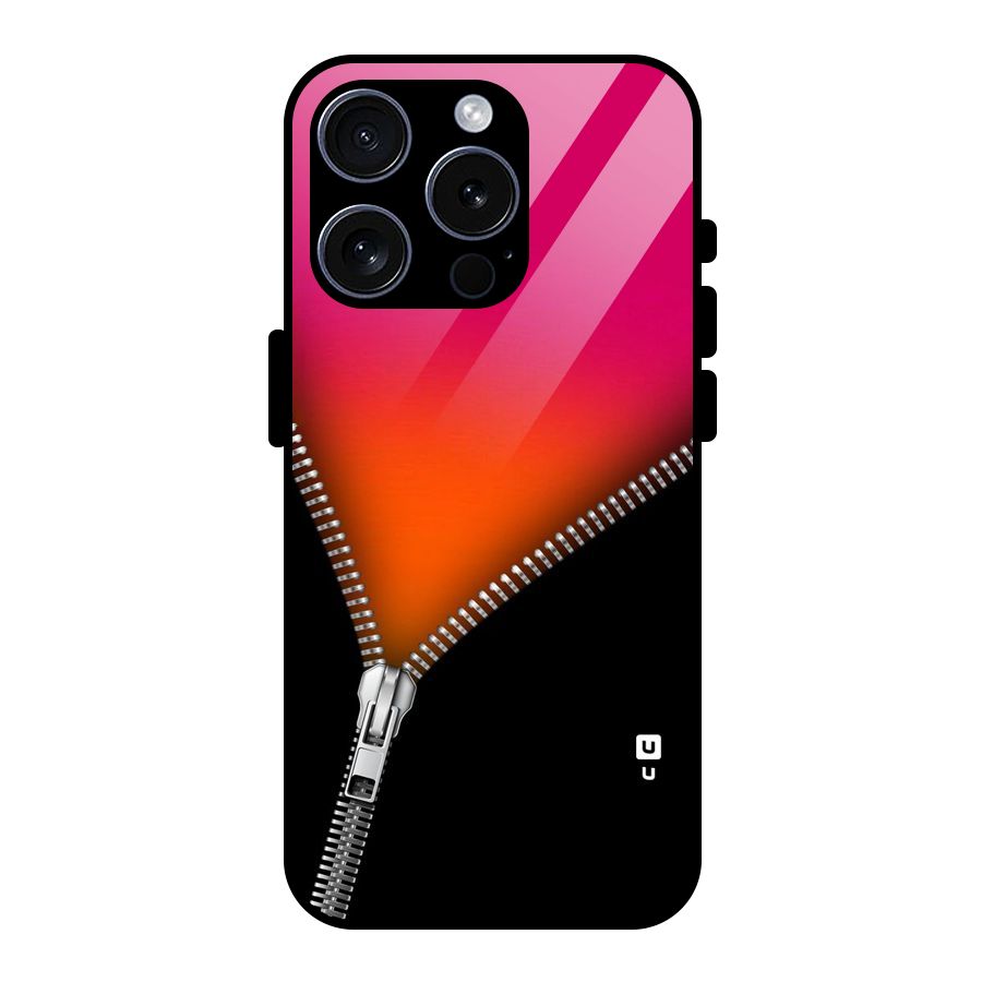Zipper Print Glass Back Case for iPhone 15 Pro