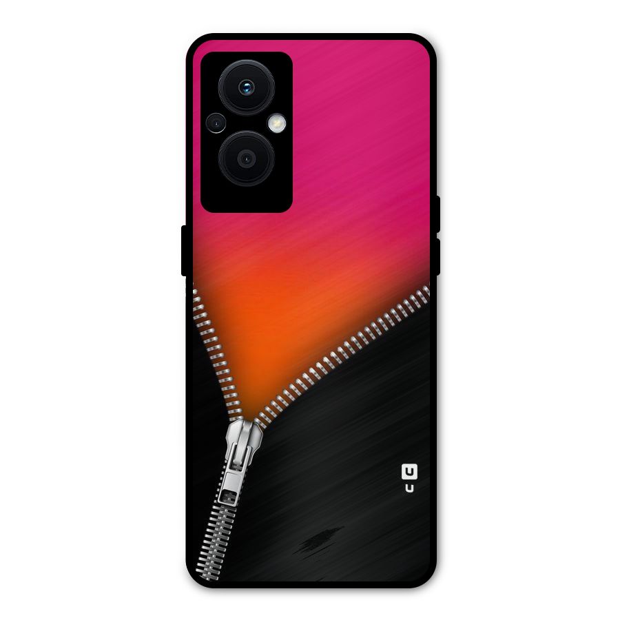 Zipper Print Metal Back Case for Oppo F21 Pro 5G