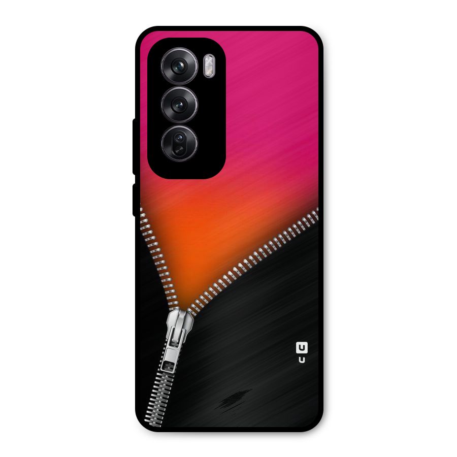 Zipper Print Metal Back Case for Oppo Reno12 Pro