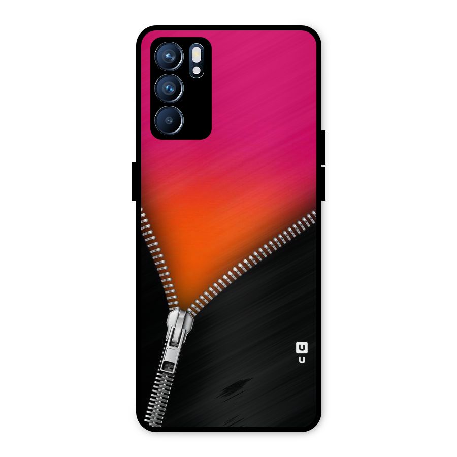 Zipper Print Metal Back Case for Oppo Reno6 5G