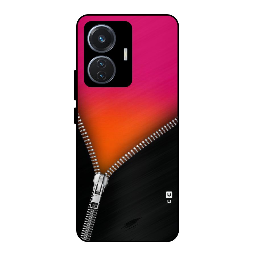 Zipper Print Metal Back Case for Vivo T1 44W