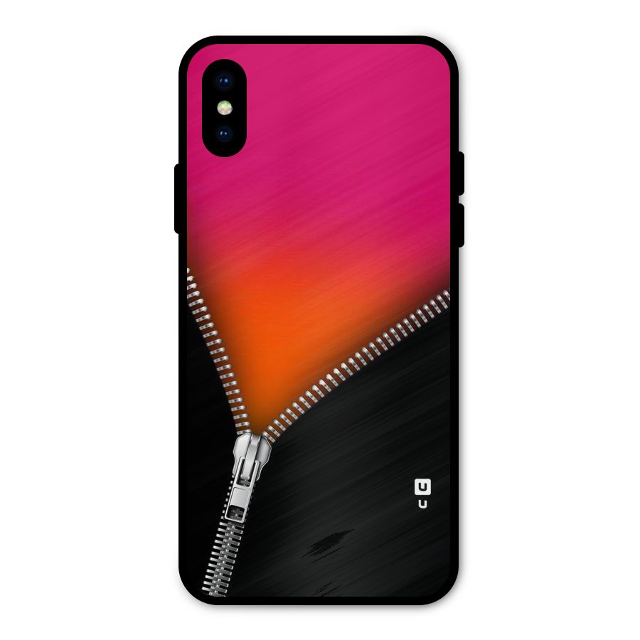 Zipper Print Metal Back Case for iPhone XS