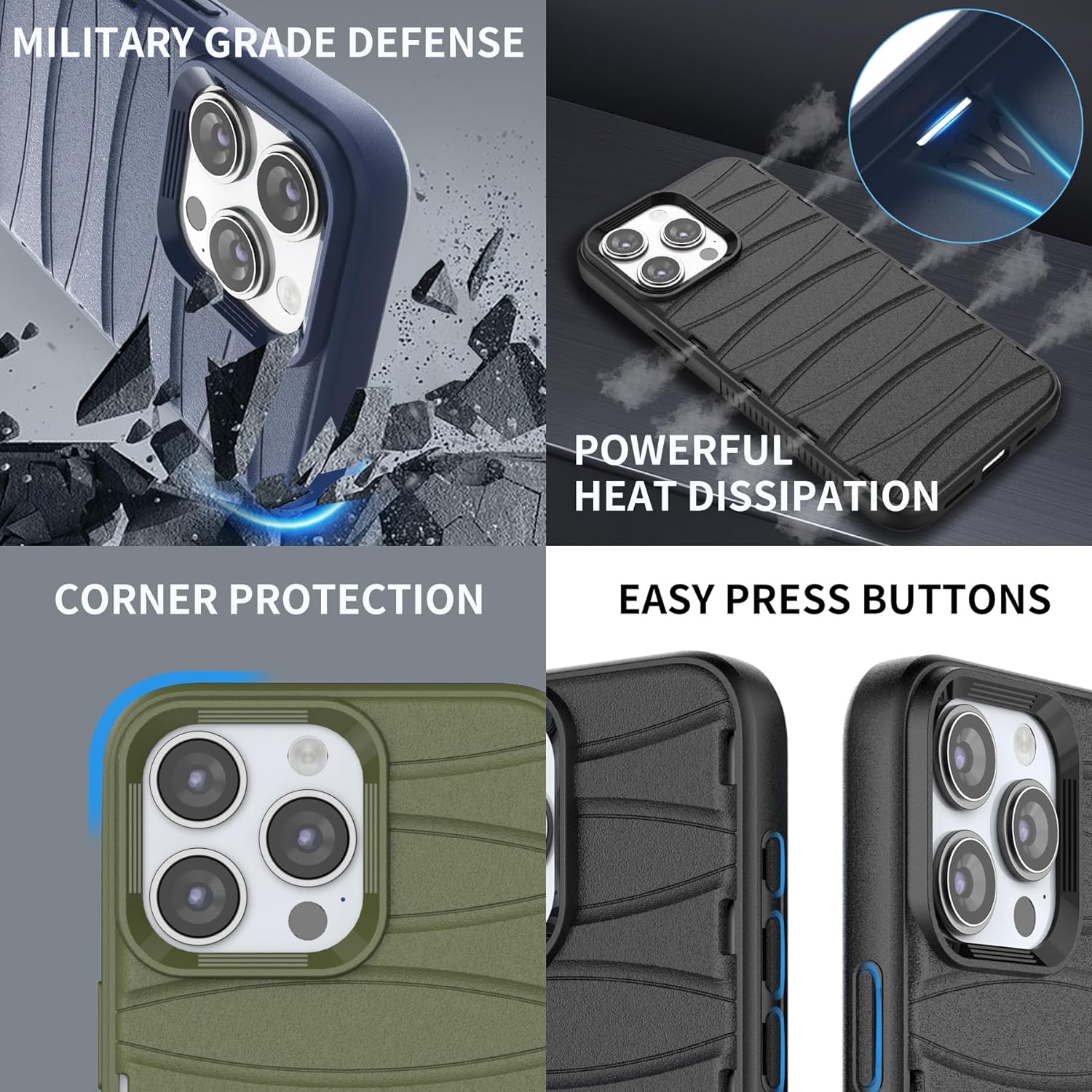 Matte Black - Premium Soft Heat Dissipation Breathable Silicone Back Case for iPhone 14 Pro Max