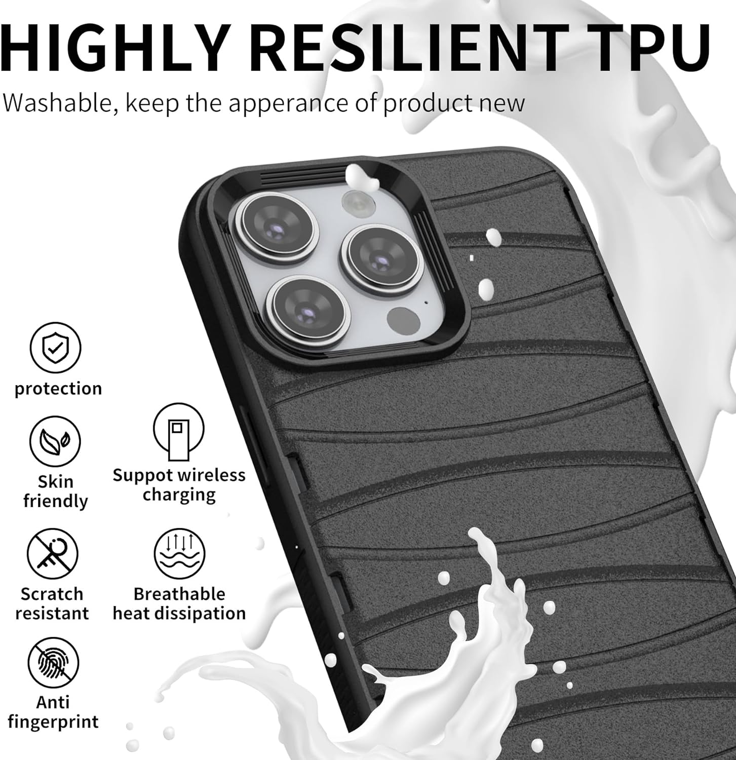 Matte Black - Premium Soft Heat Dissipation Breathable Silicone Back Case for iPhone 14 Pro Max