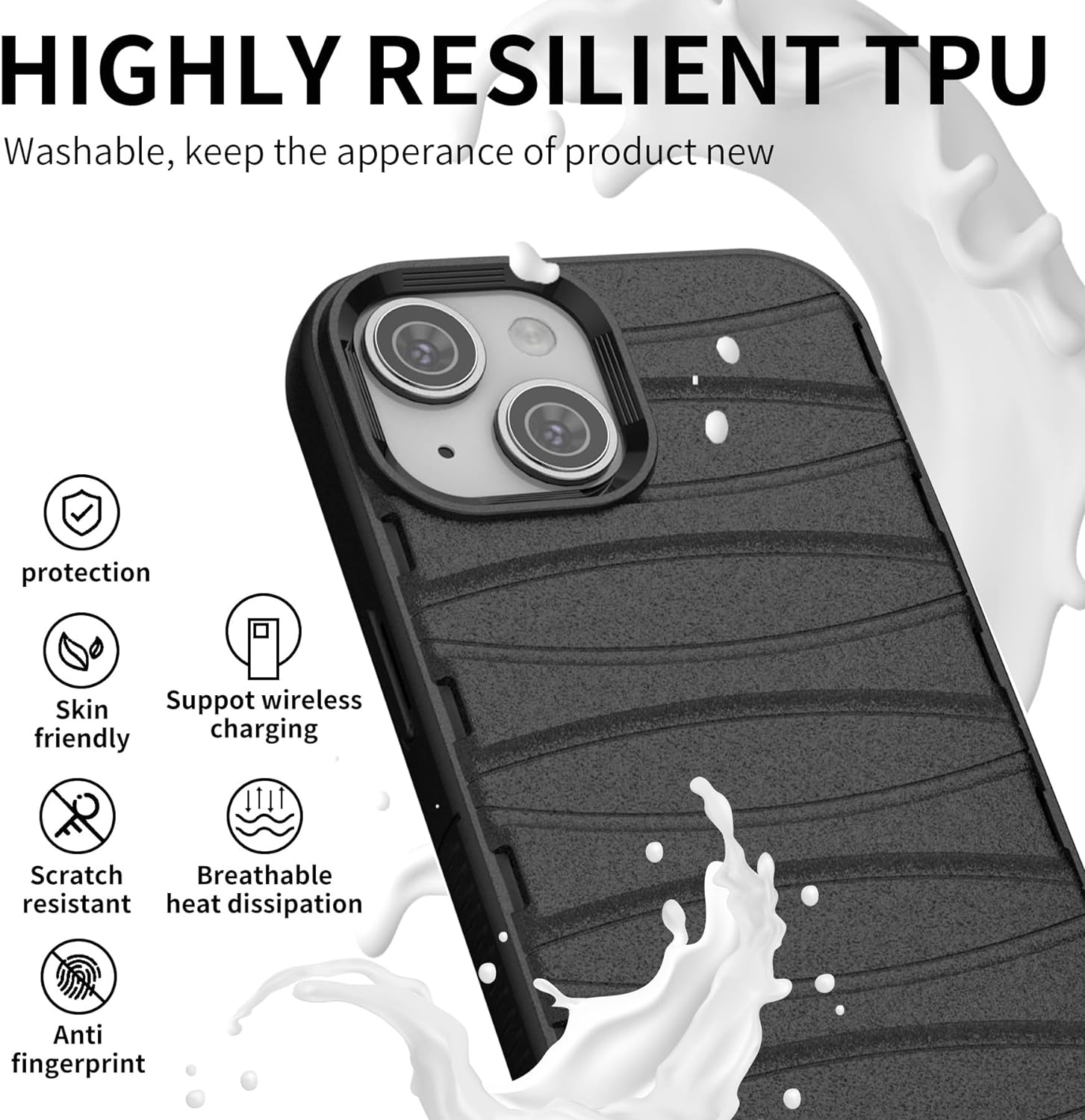 Matte Black - Premium Soft Heat Dissipation Breathable Silicone Back Case for iPhone 15