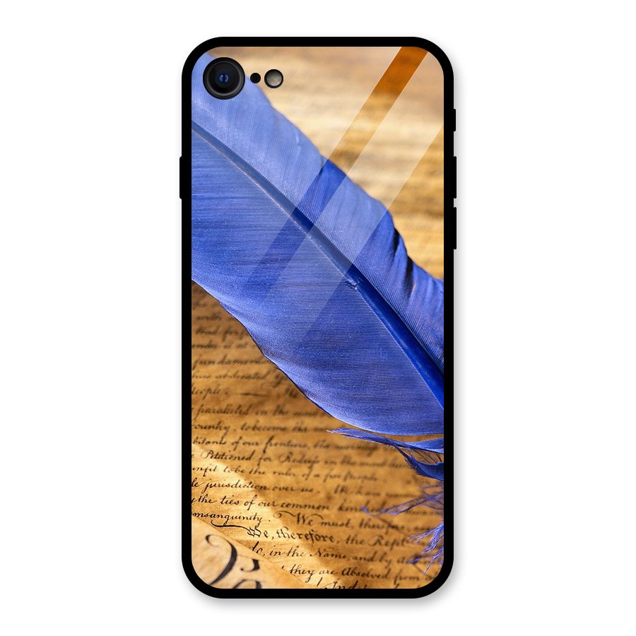 Beautiful Blue Feather Glass Back Case for iPhone 7