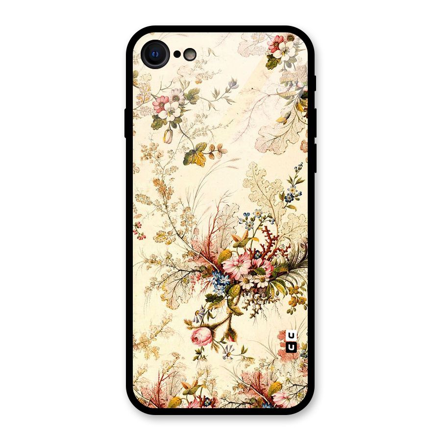 Beige Floral Glass Back Case for iPhone 7