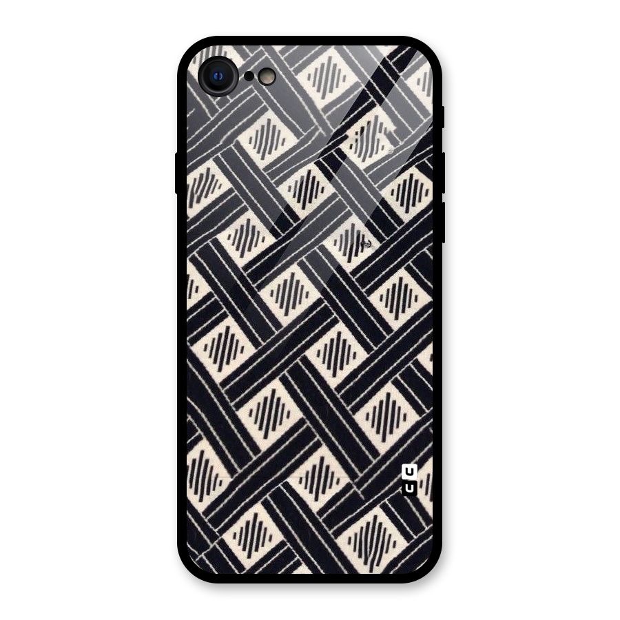 Black Beige Criscros Glass Back Case for iPhone 7