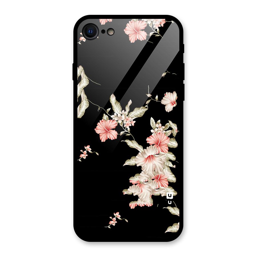 Black Floral Glass Back Case for iPhone 7