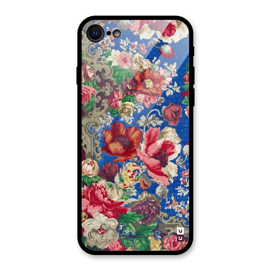 Block Printed Flowers Glass Back Case for iPhone 7