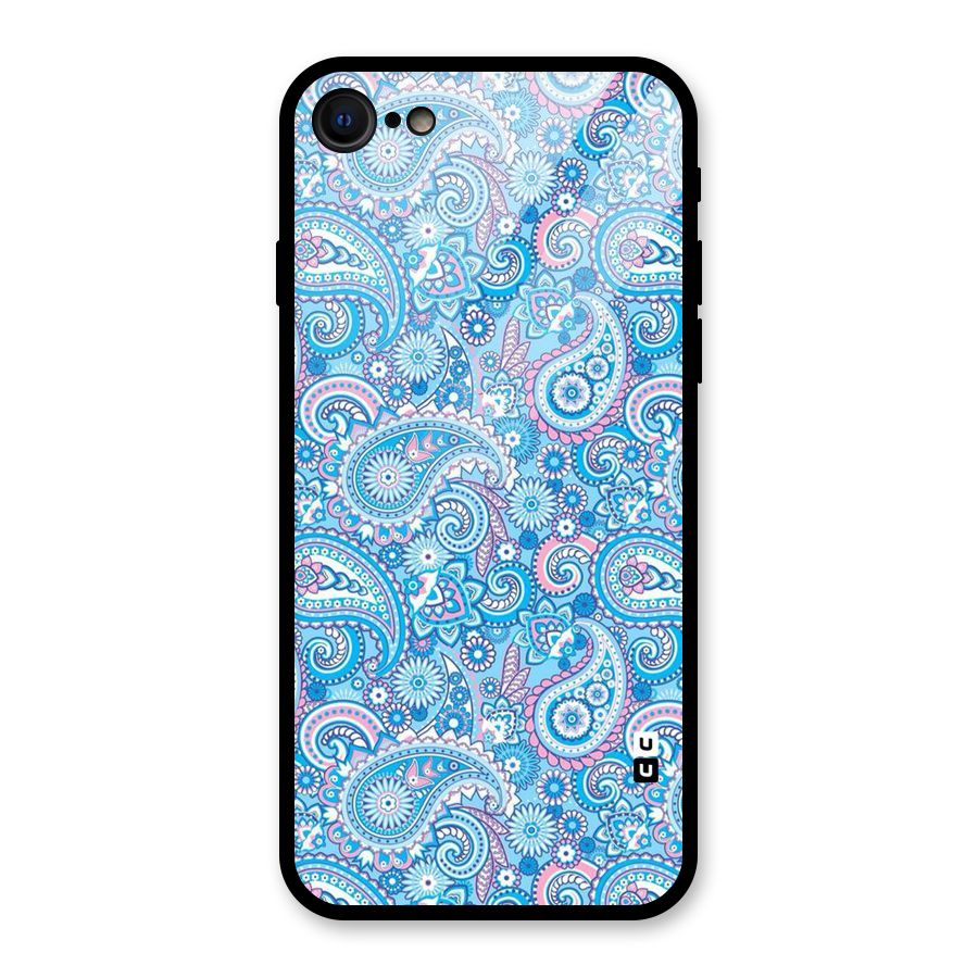 Blue Block Pattern Glass Back Case for iPhone 7