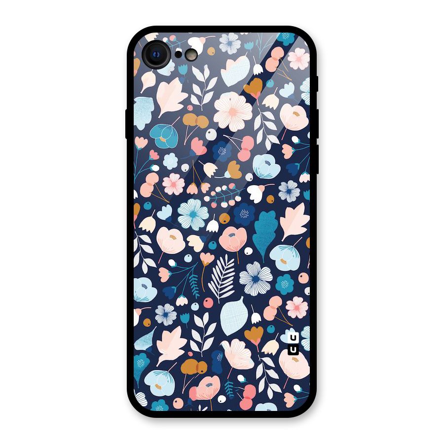Blue Floral Glass Back Case for iPhone 7