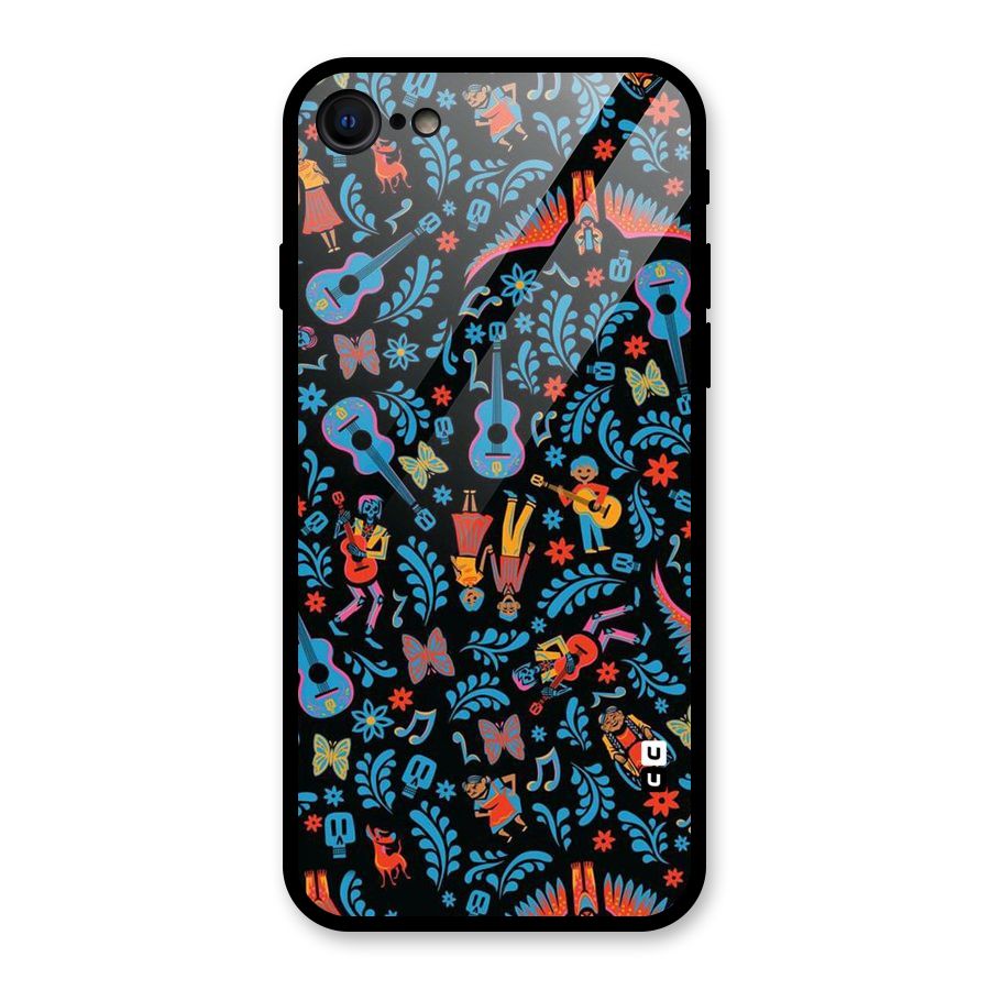 Blue Guitar Pattern Glass Back Case for iPhone 7