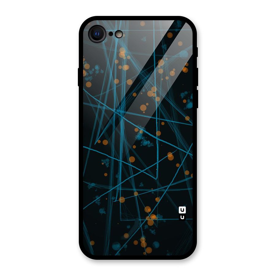 Blue Lines Gold Dots Glass Back Case for iPhone 7