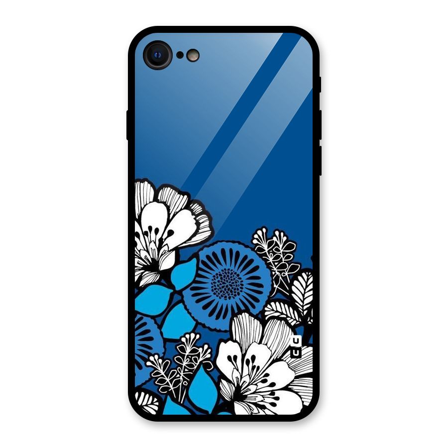 Blue White Flowers Glass Back Case for iPhone 7