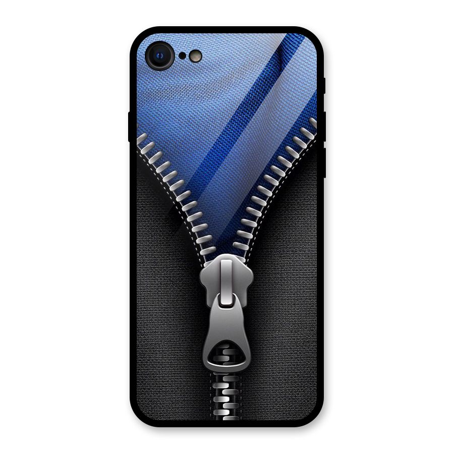 Blue Zipper Glass Back Case for iPhone 7