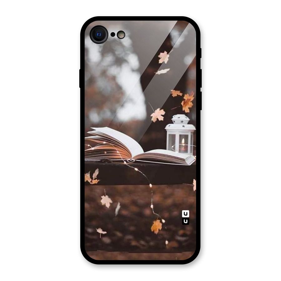 Book and Fall Leaves Glass Back Case for iPhone 7