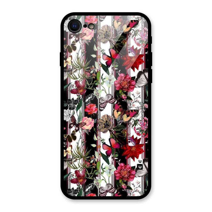 Butterfly Flowers Glass Back Case for iPhone 7