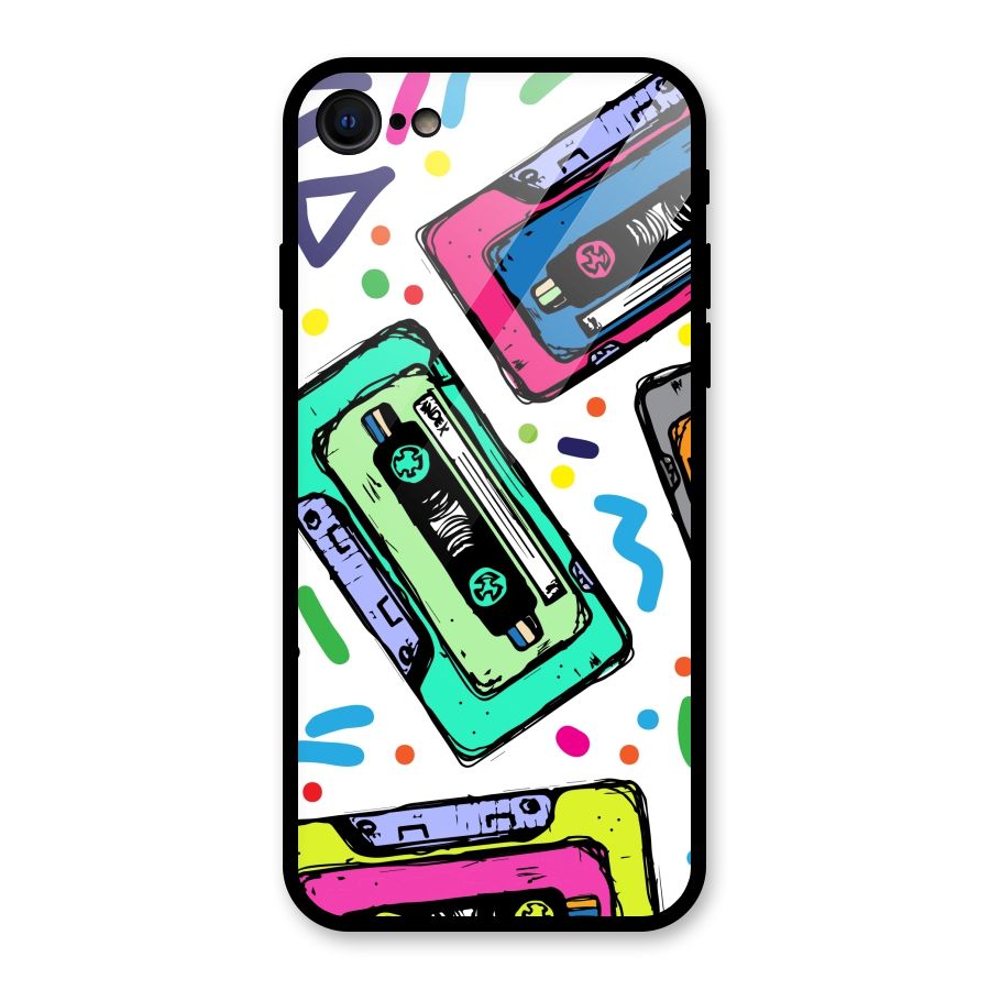 Cassette Pattern Glass Back Case for iPhone 7