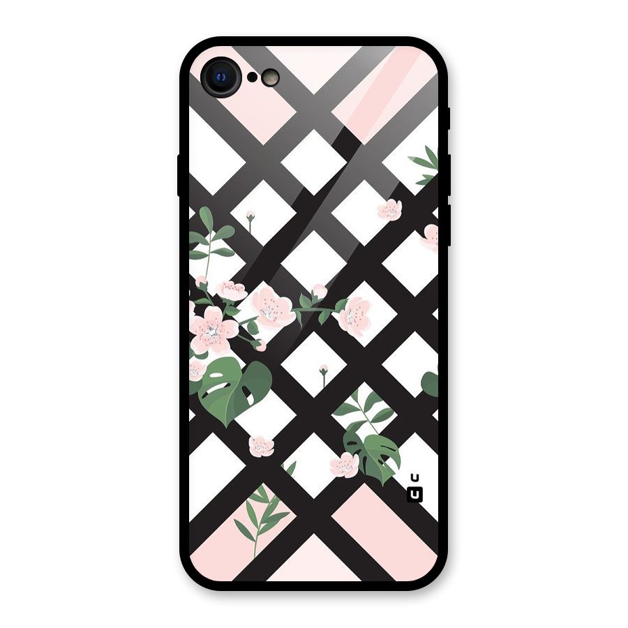 Check Floral Stripes Glass Back Case for iPhone 7